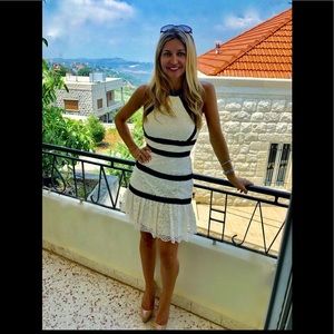 BCBG a black and white lace detail dress